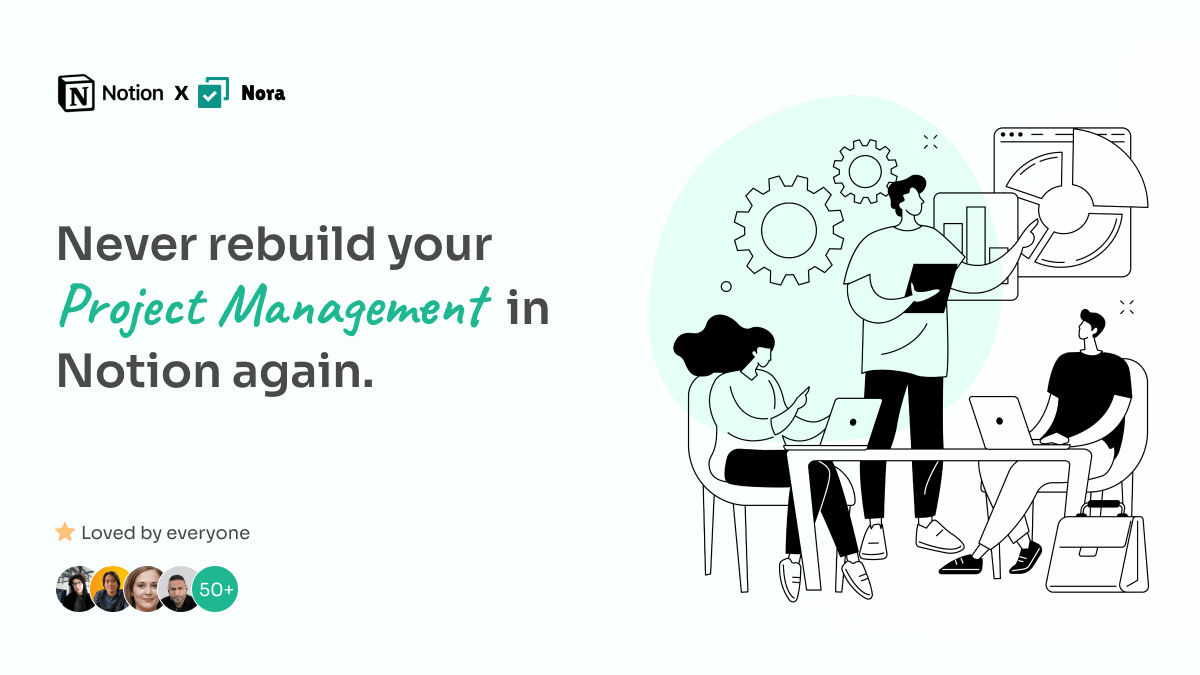 Cover image used to promote Nora, a Notion template for project management.